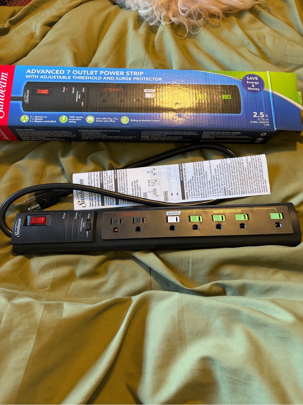 Sunbeam Black Power Strip with Green Indicator Shutters